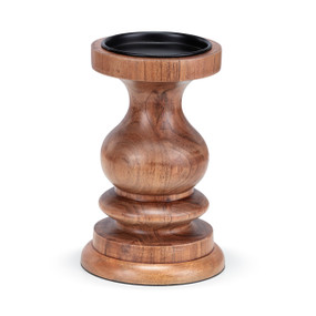 A small wood pillar candle holder.