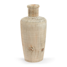 A large light wood vase with a narrow neck and larger body.