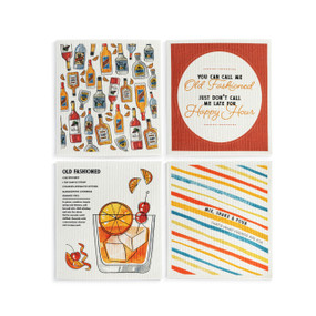 A set of four biodegradable dish cloths with an Old Fashioned theme. Each cloth has a different pattern.