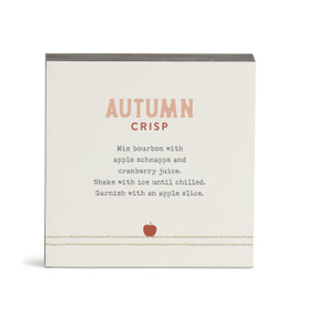 A white square wall art with a basic recipe for an Autumn Crisp written in orange.