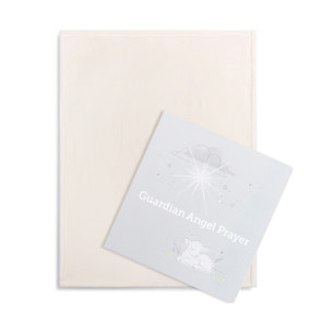 A gift set including a cream blanket and a gift book with the title "Guardian Angel Prayer".