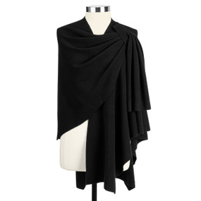 A black travel wrap with a keyhole on the left shoulder displayed on a mannequin.