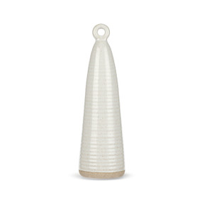 A 9 inch tall white ceramic cone figure with a small hole at the top and a textured tan base.