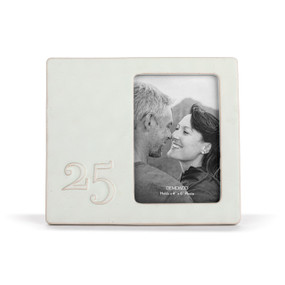 A 4x6 cream ceramic frame with a raised "25" on the left side.