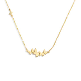 An adjustable gold chain necklace with a small cluster of gold butterflies.