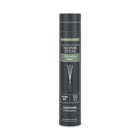 Black tube packaging for a set of 50 mint scented citronella incense sticks.