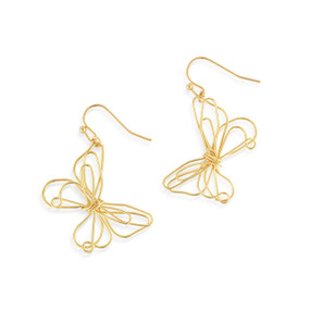 A set of open gold wire butterfly earrings.