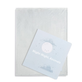 A gift set including a light blue blanket and a gift book with the title "Night-Night Animals".