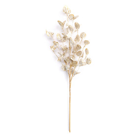 A decorative spray pick made of gold leaves.