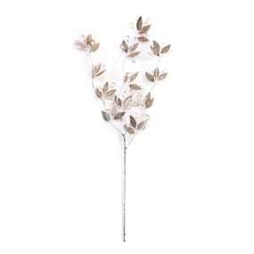 A decorative spray pick made of gold leaves and beads of clear berries.