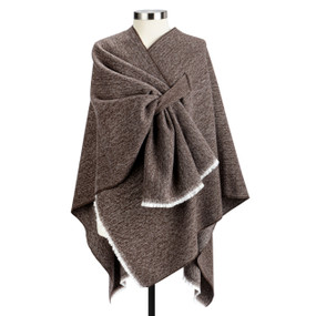 A taupe heather wrap with a keyhole on the left side.