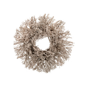 A small wreath made of twigs painted gold.
