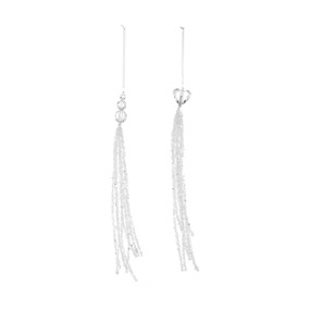 Two different white sparkly tassel ornaments.