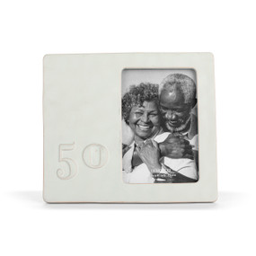 A 4x6 cream ceramic frame with a raised "50" on the left side.