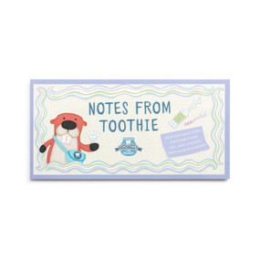 A paper booklet with an illustration of Toothie the Beaver and instructions about leaving a note from the booklet when the child loses a tooth.