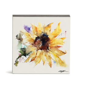 A small square watercolor wall art of a yellow sunflower.