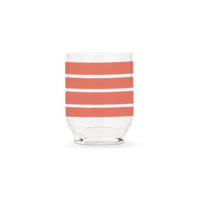 A clear acrylic tumbler with four wide horizontal red stripes around the glass.