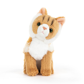 An orange and white plush Maine coon cat beanbag sitting down.