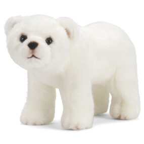 A white plush standing polar bear.