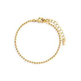 A gold chain bracelet that looks like small gold beads. The bracelet is waterproof.
