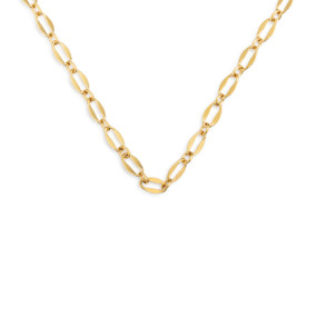 An adjustable gold necklace with oval chains. The necklace is waterproof.