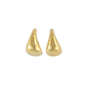 A pair of gold tear drop earrings. The earrings are waterproof.