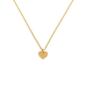 A gold chain necklace with a small gold heart charm. The necklace and charm are waterproof.