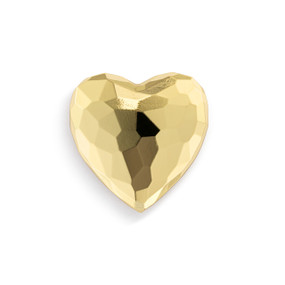 Top down view of a gold heart shaped magnet. The surface of the heart appears faceted.