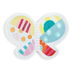 Detail image of the center of a set of multicolored make-believe play butterfly wings, showing where the wings meet.