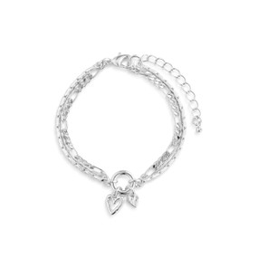 Double Heart Silver Charm Layered Bracelet 6.5in