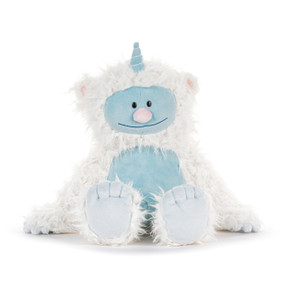 Front view of a blue and white Yet the Yeti plush.