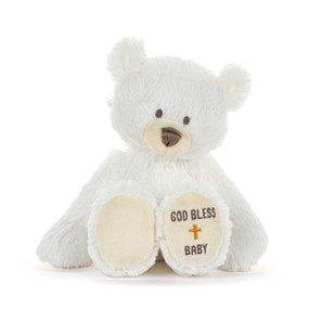 God Bless Baby White Teddy Bear - 11in