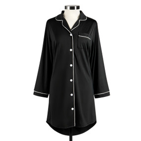 Medium Long Sleeve Black Cooling Night Shirt