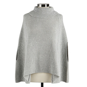 Front view of a gray pullover turtleneck cape.