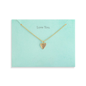 Love You Floral Card & Gold Heart Necklace-16in