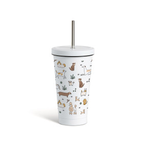 Dogs Tumbler with Straw - White 16oz