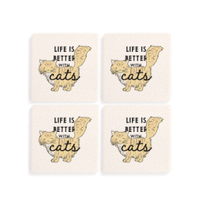 Yellow Cat Coasters - Set of 4