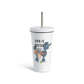 Poodle Dog Tumbler with Straw - White 16oz