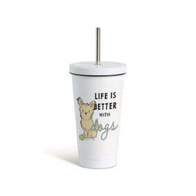 Westie Dog Tumbler with Straw - White 16oz