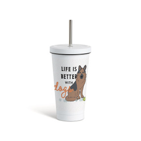 German Shepherd Dog Tumbler with Straw-White 16oz