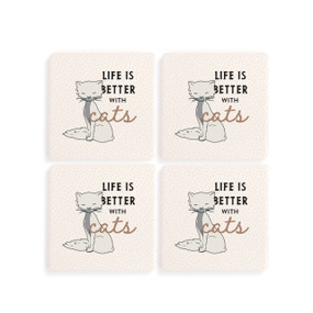 White Cat Coasters - Set of 4