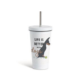 Dobermann Dog Tumbler with Straw - White 16oz
