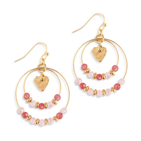 Blush Pink Beaded Love Earrings - 1.25in