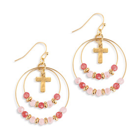 Blush Pink Beaded Prayer Earrings - 1.25in
