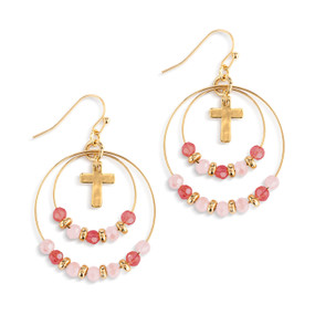 Blush Pink Beaded Prayer Earrings - 1.25in