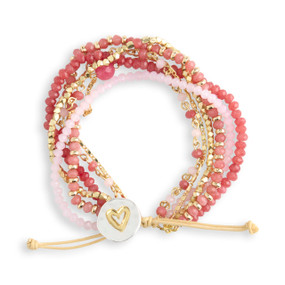 Blush Pink Beaded Love Bracelet - 7in