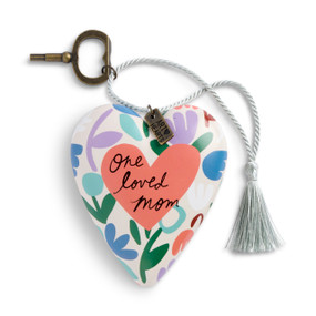 One Loved Mom Soft Pink Recordable Art Heart 3.5" x 3.5" by Ampersand Design Studio