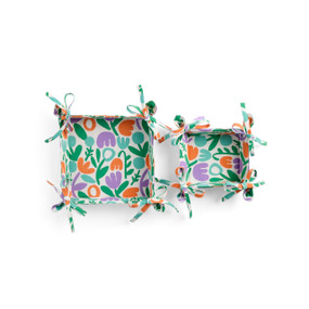 Set of 2 Rainbow Bouquet Fabric Trays and Green Large: 8"sq., Small: 5"sq. by Ampersand Design Studio