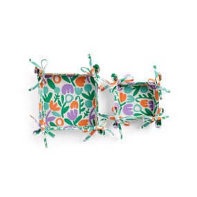 Set of 2 Rainbow Bouquet Fabric Trays and Green Large: 8"sq., Small: 5"sq. by Ampersand Design Studio