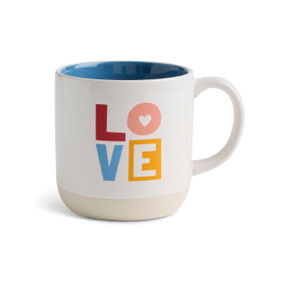 Love Off White and Blue Mug 16oz. by Ampersand Design Studio